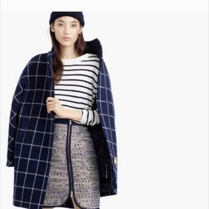 Blue tweed asymmetrical zip skirt